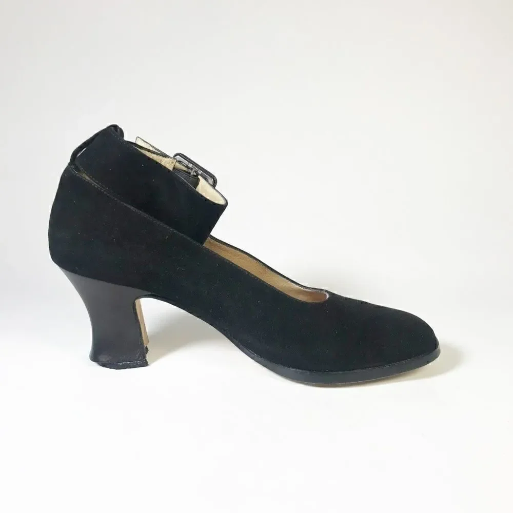 Black Suede Pumps w/Wide Ankle Strap, KC Size 8.5